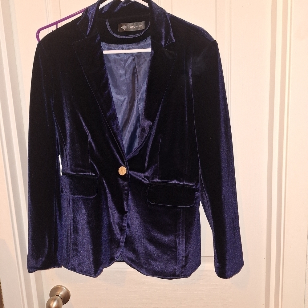 Vintage Blue Velvet Button Blazer